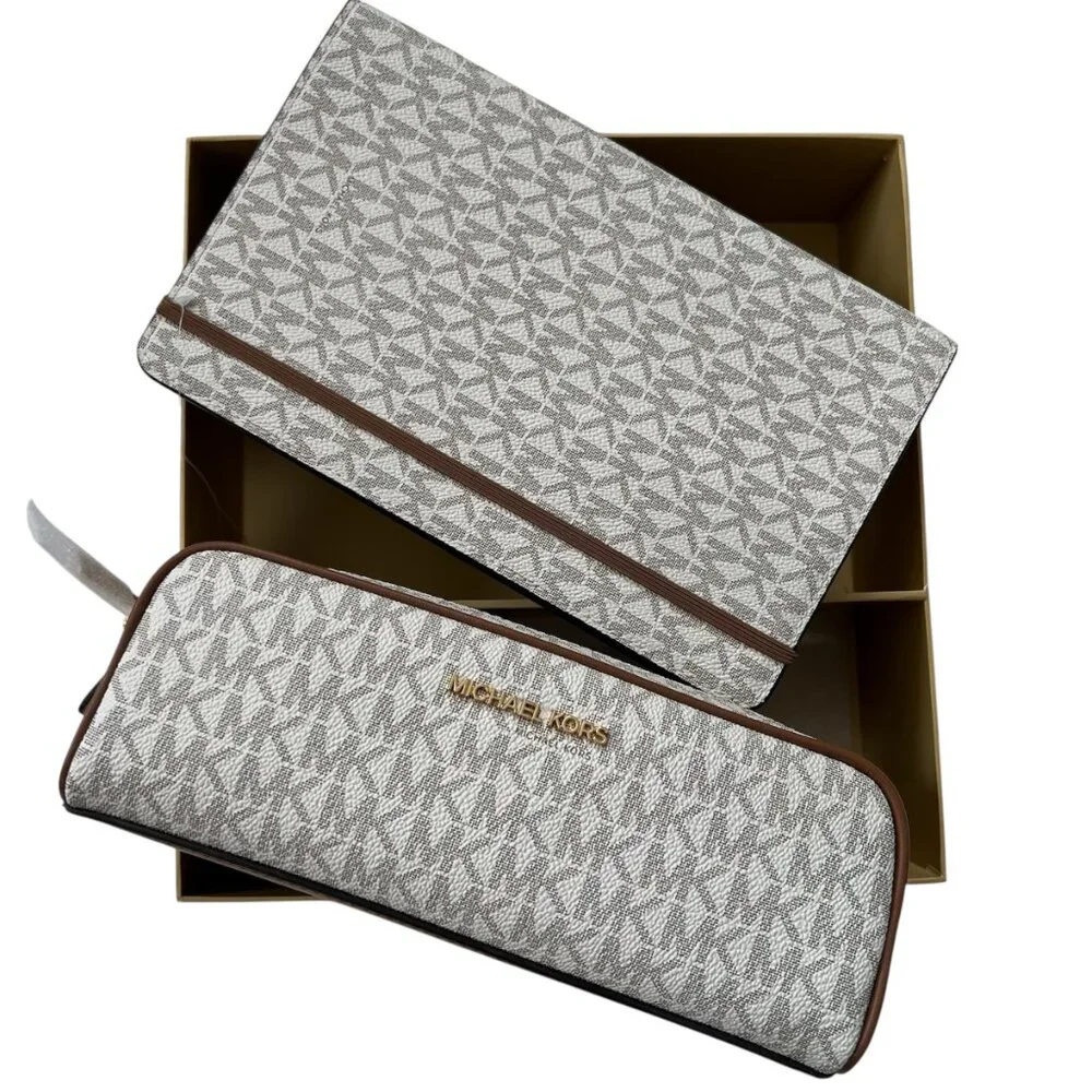 Michael Kors Notebook/Planner and Pencil Case Box Set Monogram Gold-tone Logo